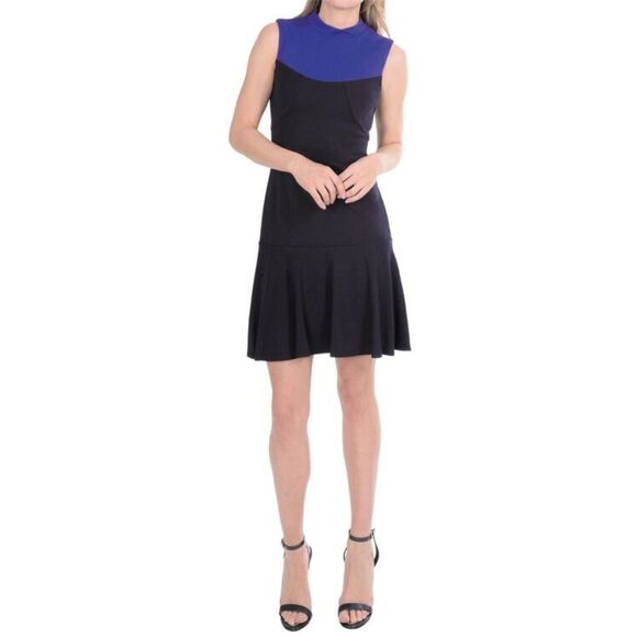Muse Knit Stretch Dress Size 10 Black Voilet Artsy Cocktails Travel Color Block - Picture 1 of 6
